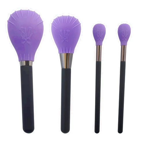 LORMAY 4 Pcs Silicone Makeup Brush Covers, Brush Bubbles for Protecting Bristles from Getting Crushed and Keeping Cosmetic Bag Clean (Purple)