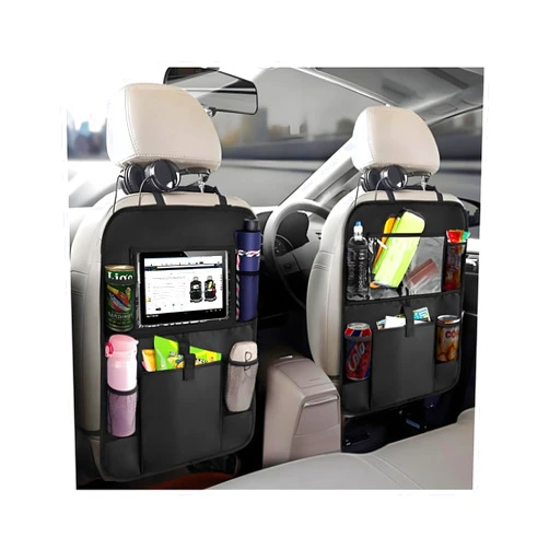 Gasedin 2 PCS Car Backseat Organizer, Heavy Duty Seat Back Storage Bag with Touch Screen Tablet Holder, Waterproof Kick Mats Back Seat Protector for Kids Toddlers, Car Accessories (Large Pocket)