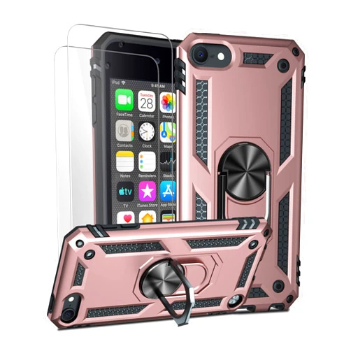 ULAK Compatible with iPod Touch 7 Case/iPod Touch 6 Case with 2 HD Screen Protectors, Hybrid Rugged Shockproof Cover with Built-in Kickstand for iPod Touch 7th/6th/5th Generation (Rose Gold)