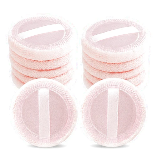 Sibba 12 Pcs Loose Powder Puff Pink Cotton Pads Face Body Makeup Velour with Ribbon Applicators Setting Round Make Up Eyeshadow Concealer Cosmetics Sponge