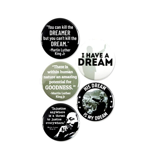 WACKYBUTTONS.COM YOUR SOURCE FOR QUALITY BUTTONS Dr. Martin Luther King Jr. Day Pinback Buttons – Honoring His Dream – MLK Celebration Badges for Schools, Events & Black History Month – Ideal for Memorials & Tribute Events – 2.25 Inch (5-Pack)