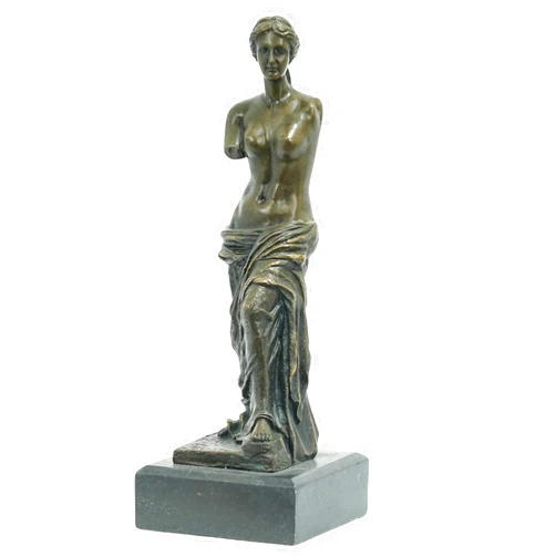 R REALONG Vintage Venus de Milo Bronze Sculpture with Marble Base - Bronze Statue of Greek Goddess Symbolizing Love, Perfect Vintage Art Deco Gift for Home, Office, or Gallery Decor (9-inches)