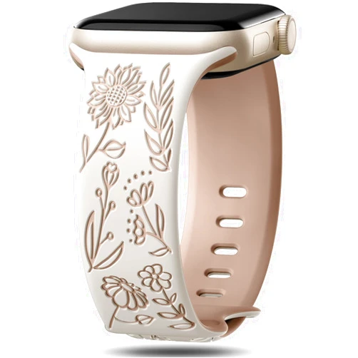 Easuny Floral Engraved Bands for Apple Watch Women 38mm 40mm 41mm 42mm 44mm 45mm, Soft Silicone Cute Dressy Wrist Strap for iWatch SE Series 9 8 7 6 5 4 3 2 1 Ultra, iPhone Watch Band Accessories