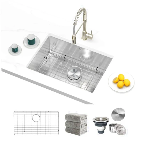 Oxwiser kitchen Sinks 23x18 inch Undermount kitchen sink stainless steel sink 16 Gauge Single Bowl kitchen sinks Set (5 Item Bundle: Sink, Bottom Grid, Drain Assembly, Drain Cap, Kitchen Towel)