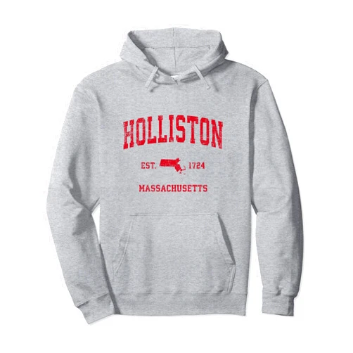 Holliston Massachusetts MA Retro T-Shirts & Gifts Holliston Massachusetts MA Vintage Sports Design Red Print Pullover Hoodie