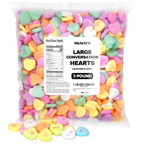 Taboom BrachsLarge Conversation Heart Candy Bulk Pack - 3 Pound Valentine's Heart Shaped Candy, Hard & Crunchy Assorted Flavors For Candy Buffet, Gifts & Crafts - Valentine's Candy Bulk