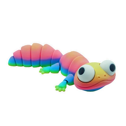 Xonery 3D Printed Funny Lizard Gecko Figurine, Animal Figurines, Easter Basket Stuffers Gifts, Articulated Joints Cute Big-Eyed Sensory Desk Ornament, Fidget Desktop Décor(Random Rainbow Color)