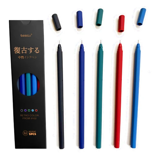 Joi-Fun Colored Gel Pens with Retro Ink, Vintage Pens Kit for Coloring, Smooth Fine Point Planner Writing Pens 0.5mm, Assorted Colors, Pack of 5pcs, Holiday Gift Set (Black)