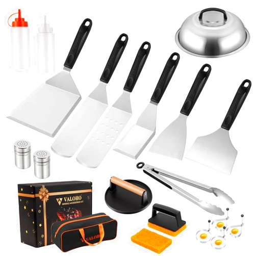 Valoho Griddle Accessories Kit,20 Pcs Flat Top Grill Accessories Set for Blackstone and Camp Chef,Grill Spatula Set with Smashed Burger Press and Basting Cover for Outdoor Grill BBQ Camping Cooking