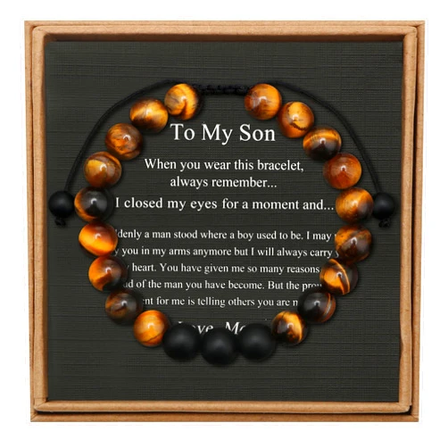 JoycuFF Tiger Eye Mens Bracelet Gifts Anniversary Birthday Father's Day Christmas Gifts for Boyfriend Dad Son Husband 8mm Adjustable Protection Bead Bracelet for Him