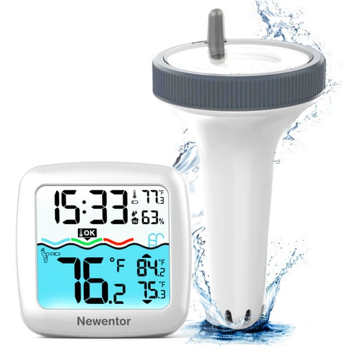 Newentor Pool Thermometer Floating Easy Read, Digital Wireless Swimming Pool Thermometers, Water Thermometer/Cold Plunge Thermometers, Water Temperature Meter for Ice Bath/Pool/Hot Tub/Tank,Off-White