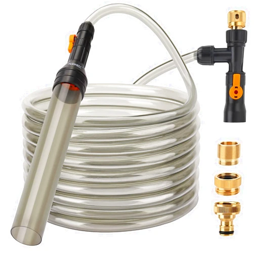 hygger Bucket-Free Aquarium Water Change Kit Metal Faucet Connector Fish Tank Vacuum Siphon Gravel Cleaner with Long Hose 25FT Drain & Fill