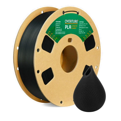 OVERTURE PLA Filament 1.75mm PLA 3D Printer Filament, 1kg Cardboard Spool (2.2lbs), Dimensional Accuracy +/- 0.02mm, Fit Most FDM Printer (Black 1-Pack)