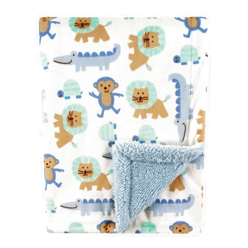 Luvable Friends Unisex Baby Plush Blanket with Sherpa Back, Boy Jungle, One Size