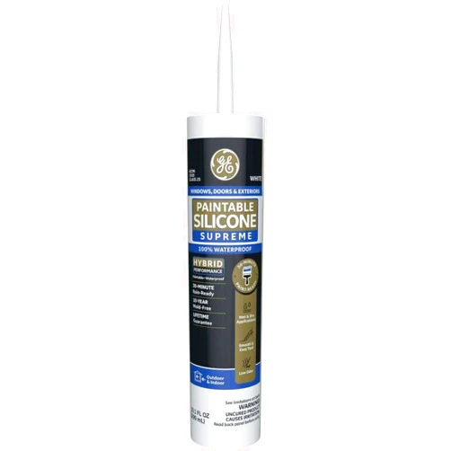 GE Supreme Paintable Silicone Caulk for Window & Door - 100% Waterproof Silicone Sealant, 7X Stronger Adhesion, Freeze & Sun Proof - 9.5 fl oz, White, 1 Pack