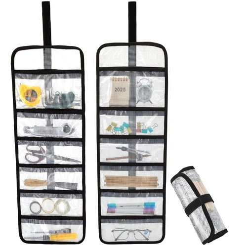 Dekayaker Small Roll Up Storage Bag, 6 Pockets Roll Up Tool Kit, Suitable for Mechanics, Kitchen Storage, Art Sketching, Travelling, Potter's Tools, Office Objects, Transparent and Visible, Space-Saving 2 Pack