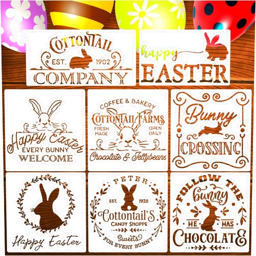 Zosylley Easter Stencils for Painting Happy Easter Stencil Bunny Cottontail Stencils Reusable Drawing Templates for Wood Wall Paper Canvas DIY Crafts Home Decor