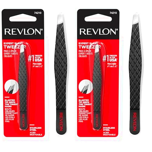 Revlon Expert Eyebrow Hair Removal Tweezer, Tweezers for Men, Women & Kids, Stainless Steel (Pack of 2)