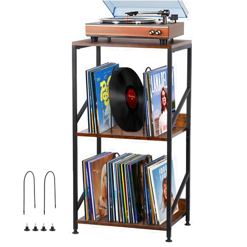 Ginzeca Record Player Stand, 3 Tier End Table with Record Storage Up to 200 Albums,Large Capacity Design for Organizing and Displaying Your Vinyl Records,Turntable Stand for Music Room, Living Room, Bedroom