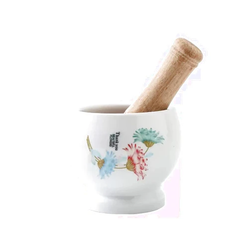 YTTSXAD Mortar and Pestle Porcelain Mortar and Pestle Pill Crusher, Spice Grinder, Herb Bowl, Pesto Powder, Quality Porcelain with Floral Pattern, White pestal & morter
