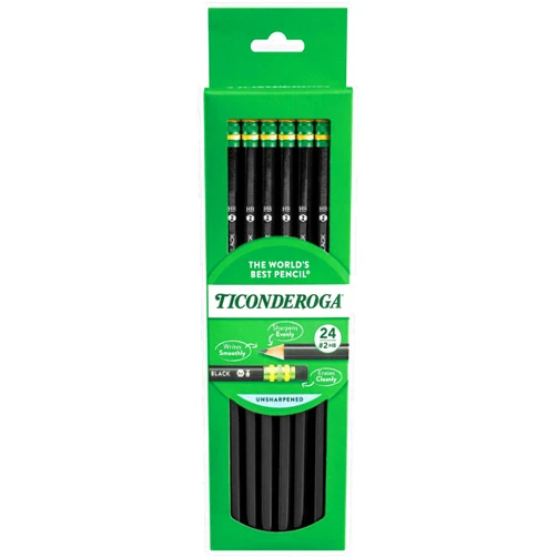 Ticonderoga Wood-Cased Pencils, 2 HB Soft, Black, 24 Count
