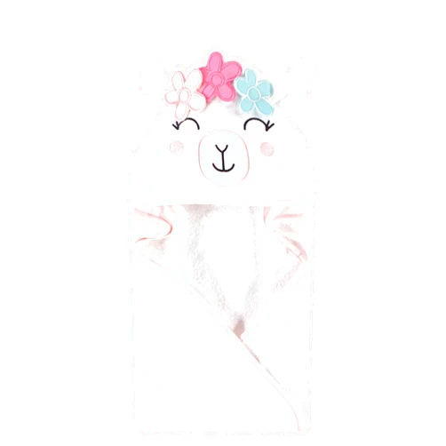 Hudson Baby Unisex Baby Cotton Animal Face Hooded Towel, Flower Llama, One Size