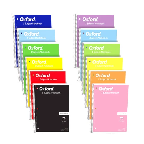 Oxford Spiral Notebook 12 Pack, Bulk College Ruled Spiral Notebooks for School, 1 Subject Writing Journal, College Ruled Paper, 8 x 10-1/2 Inches, Color Assortment May Vary, 70 Lined Sheets (65205)