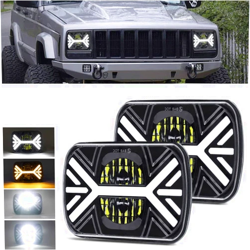 DKIIGAME 7x6 5x7 LED Headlights,120W Rectangular Headlight with w/DRL Turn Signal Hi/Low Sealed Beam H6054,Headlamps Compatible with Jeep Cherokee XJ Wrangler YJ Ford Chevy GMC Toyota Nissan