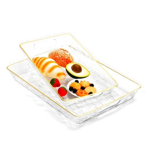 YECERCAN Plastic Serving Trays, 2pack Acrylic Trays with Handles for Serving, Organizing, Decorating, Elegant Food Trays for Ottoman,Breakfast, Party(13 * 8”& 14.5 * 10)