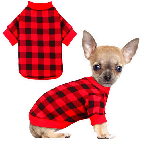 Jamktepat Dog Fleece Sweater for Small Dogs Buffalo Plaid Dog Clothes Soft Thickening Warm Small Dog Sweater Puppy Clothes for Small Dogs Girl & Boy(XS)