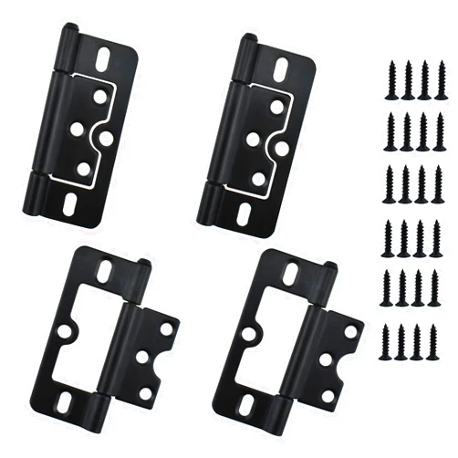 SDTC Tech 3 Inch Non-Mortise Door Hinges with Screws, Bifold Butt Cabinet Hinges, Smooth Sliding Bearing Hinge for Windows, Cabinet, Cupboard, Furniture, Door, 4 Pcs, Black