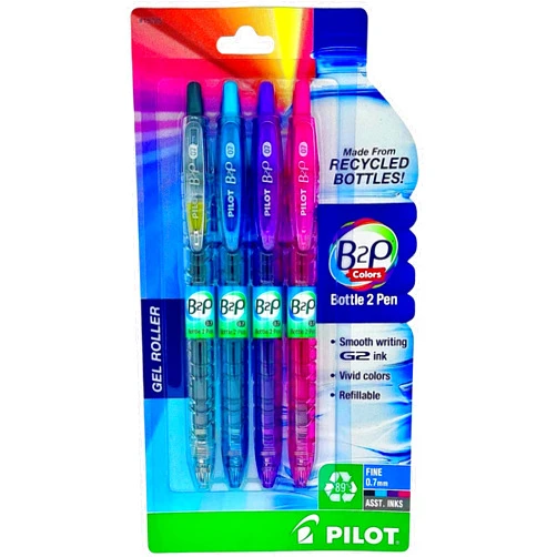 PILOT B2P Colors (New 2020! in retail packaging) - Bottle to Pen Refillable & Retractable Rolling Ball Gel Pen Made From Recycled Bottles, Fine Point, Color G2 Inks, 4-Pack