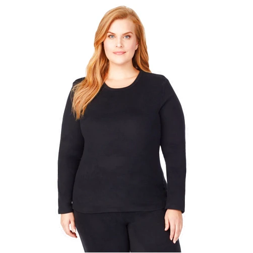 Cuddl Duds Women's Fleecewear with Stretch Long Sleeve Crew Neck – Heavyweight, Ultra-Warm Base Layer & Lounge Top
