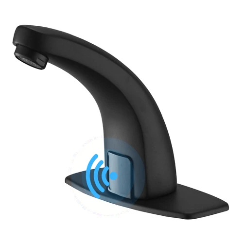 BWE Black Touchless Bathroom Sink Faucet Single-Hole Automatic Sensor Vanity Faucets with Control Box and Temperature Mixer Hands Free Bathroom Mixer Tap Commercial