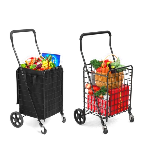 Kiffler Folding Shopping Cart for Groceries, Grocery Cart with Waterproof Liner and 360° Swiveling Wheels Collapsible Shopping Carts for Condo Laundry Transport Trip