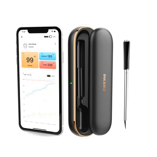INKBIRD Wireless Meat Thermometer INT-11P-B, Bluetooth Meat Thermometer Wireless for Grilling Smoking, IP67 Waterproof Smart Meat Probe for BBQ Grill Smoker Rotisserie Rechargeable Box Gifts for Men