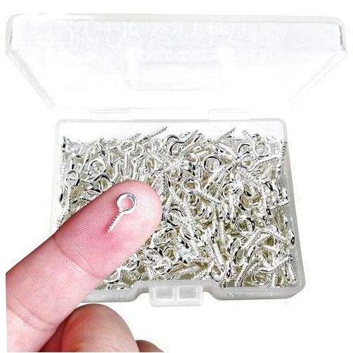 TTSAM 300PCS Small Screw Eye Pins,10 x 5mm Eye pins Hooks,Mini Screw Eye Pin Peg for Arts & Crafts Projects,Self Tapping Screws Hooks Ring for Cork Top Bottles & Charm Bead & DIY Jewelry Making (Silver)