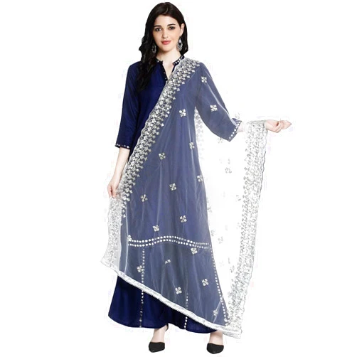 Eloria-décor Floral Beige Woman's Indian Ethnic Chunni, Dupatta, Stole, Scarf Shawl Wrap Gotta Patti, Net