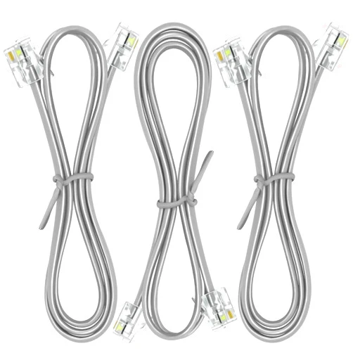 NECABLES 3Pack Phone Cord 1ft Telephone Cord Phone Line Cord RJ11 6P4C Male to Male for Landline Phone and Fax - 1 Foot