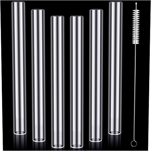 FoldTier 6 Pcs Borosilicate Glass Tube 12mm OD 2mm Thick Glass Blowing Tubes with Cleaning Brush (Clear,4 Inch)