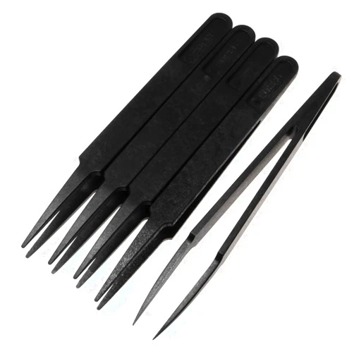 E-outstanding Anti-static Tweezer 5PCS 4.6Inch Black Plastic Pointed Tip Anti-static Tweezers Repairing Tools for Electronic Repairing