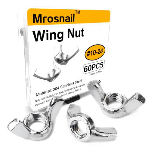 Mrosnail 60 PCS 10-24 Wing Nuts Kit - Stainless Steel Butterfly Wingnuts for Secure Hand Twist Fastening, Durable Construction