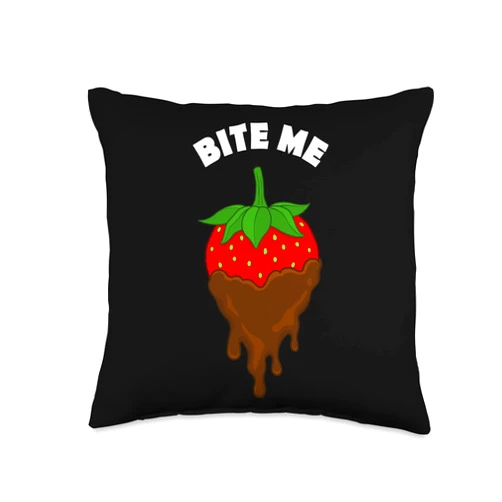 Chocolate Covered Strawberry Chocolate Lover Gears Bite Me Chocolate Covered Strawberry Fondue Dessert Lover Throw Pillow, 16x16, Multicolor