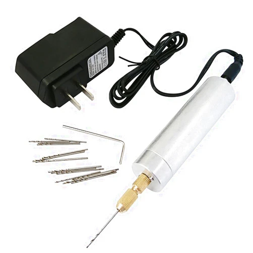 Yakamoz 0.7-1.2mm Mini Micro Electric Aluminum Hand Portable Handheld Drill with 15pcs Drill Bits, 2A Power Supply Included