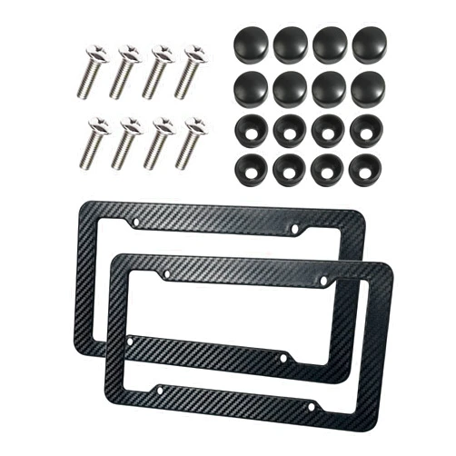 Reswish 2 Packs Carbon Fiber License Plate Frame,Waterproof Plastic Number Plate Frames with Fasteners and Screws, Car Tag Cover Car Licenses Plate Covers,Universal License Plate Holder