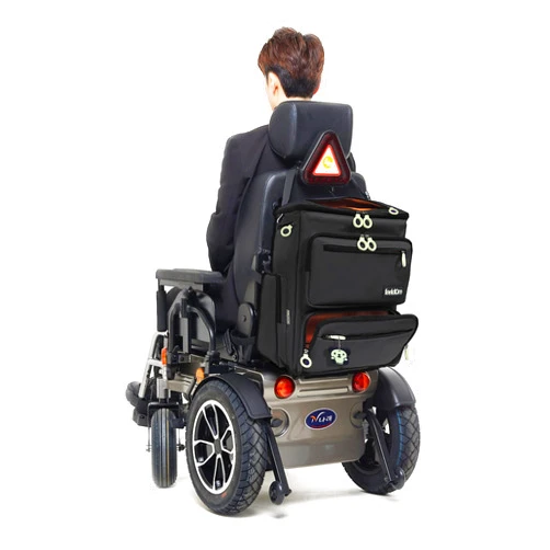 FEELDOM MAX - Deluxe Wheelchair Bag, Water Resistant, Storage Space, Durable, Thickly Padded Nylon, Premium Quality, EZ Access (Space Black/Orange Lining, Large)