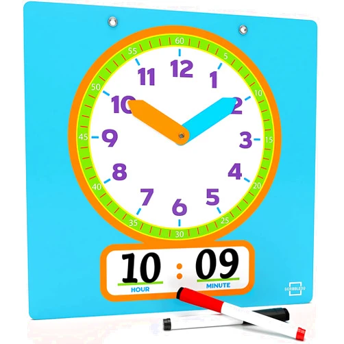 Scribbledo Writable Dry Erase Learning Clock for Kids Write & Wipe Demonstration Clock for Kids Learning to Tell Time Classrooms and Homeschool Supplies