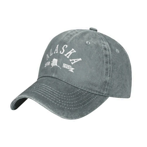 KATAKU Alaska Est. 1959 State Map Souvenir Gift Baseball Cap Men Sun Summer Vintage Washed Cowboy Adjustable Gray Adults Trucker Hat