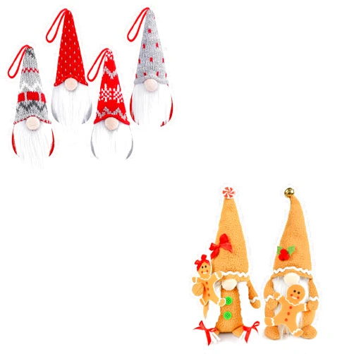 D-FantiX Gnome Christmas Ornaments Set of 4 Tree Hanging Decoration & 2Pcs Christmas Gingerbread Man Gnomes Plush Doll Sets