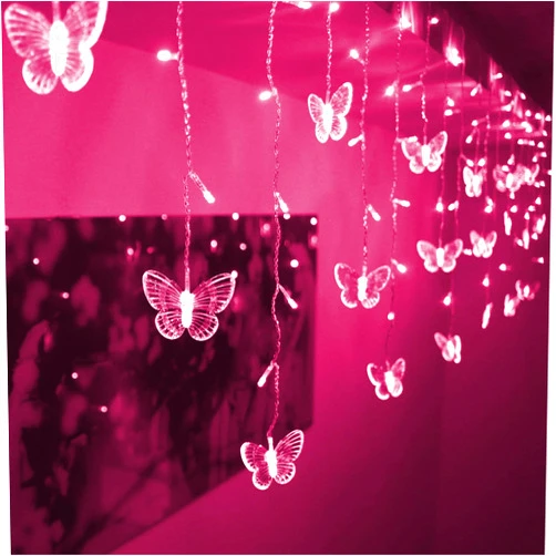 Decorman Butterfly Curtain Lights, 4.9ft 48 LED USB Window Fairy Lights 10 Butterflies 8 Modes Firefly Twinkle String Lights for Room Bedroom Wall Ceiling Party Wedding Christmas (Pink)